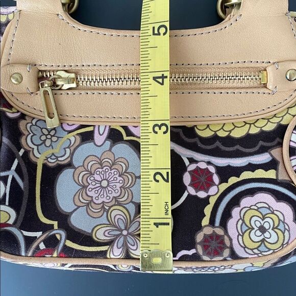 Cole Haan Tan Leather Retro Print Mini Handbag Boho Hippie Cottage Core Beachy - Picture 12 of 13